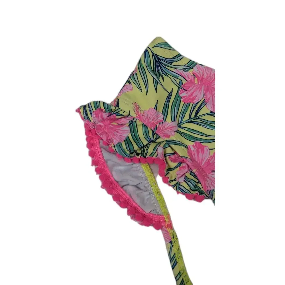 Nicole Miller Ruffled Girls Size 12 Bikini Swim Bottom Pink Green Floral